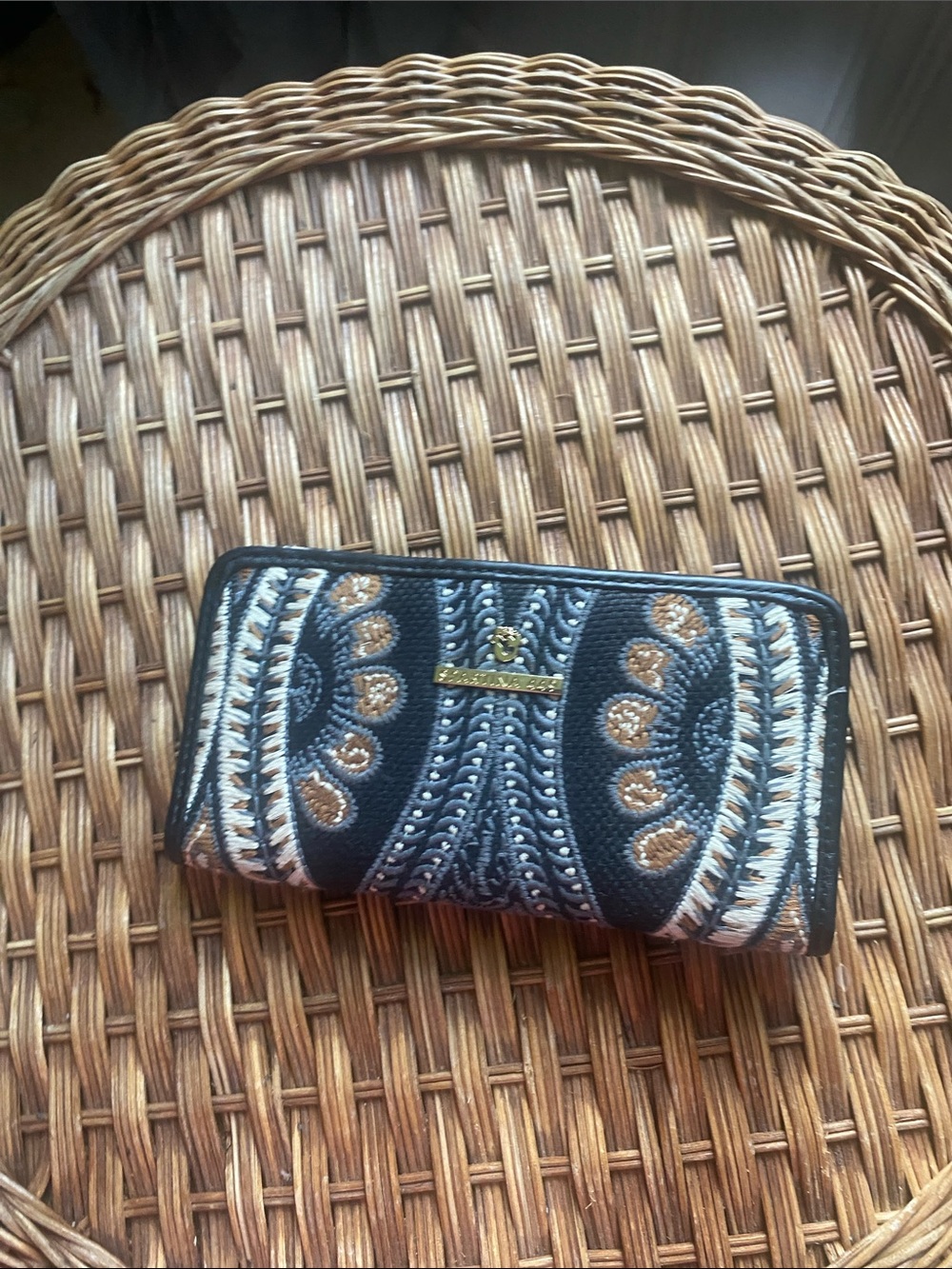 Brighton Black Wallet with Tan and Cream Embroidery